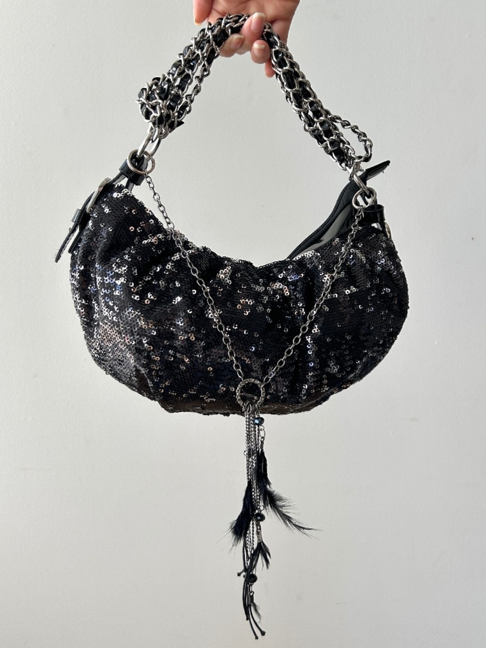 Y2K sequin black shoulder bag